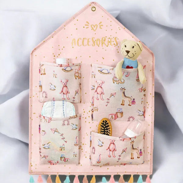 Baby Wall hanging organizer 4 Pockets - Pink