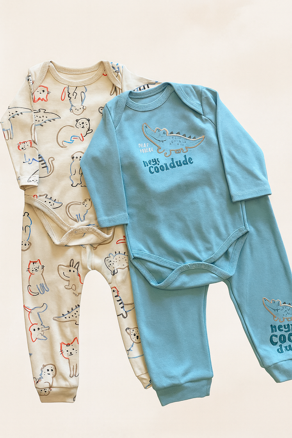 Baby Boy Set 2 Pants and 2 Bodysuits - Crocodile - Pack of 4