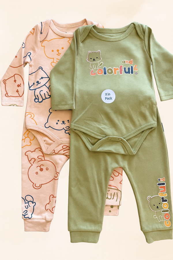 Baby Boy Set 2 Bodysuit 2 Pants - Colorful - Pack of 4