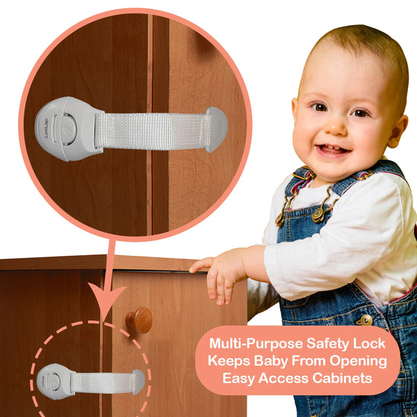 Child Safety Locks - Pack of 4 - Latches to Baby Proof Cabinets, Drawers, Appliances, Toilet Seat