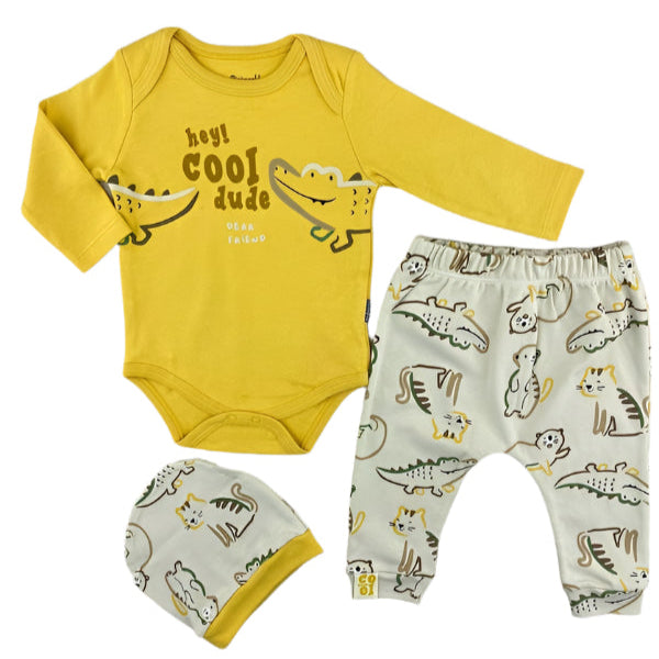 Baby Boy Set with Hat - 3 Pieces - Crocodile